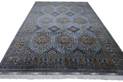 Hand-Knotted Zerkhaki Afghan Wool Area Rug – 6'11" x 10'3" | Elegant Grey-Toned Design