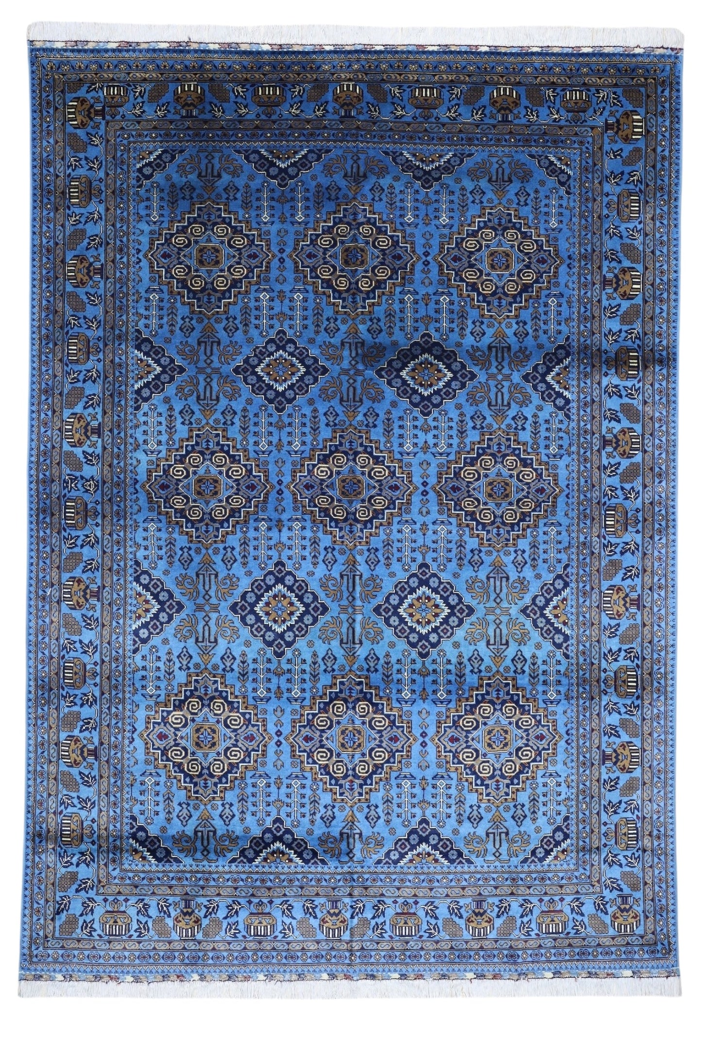 Hand-Knotted Afghani Zerkhaki Wool Rug – 6’7″  x  9’3″