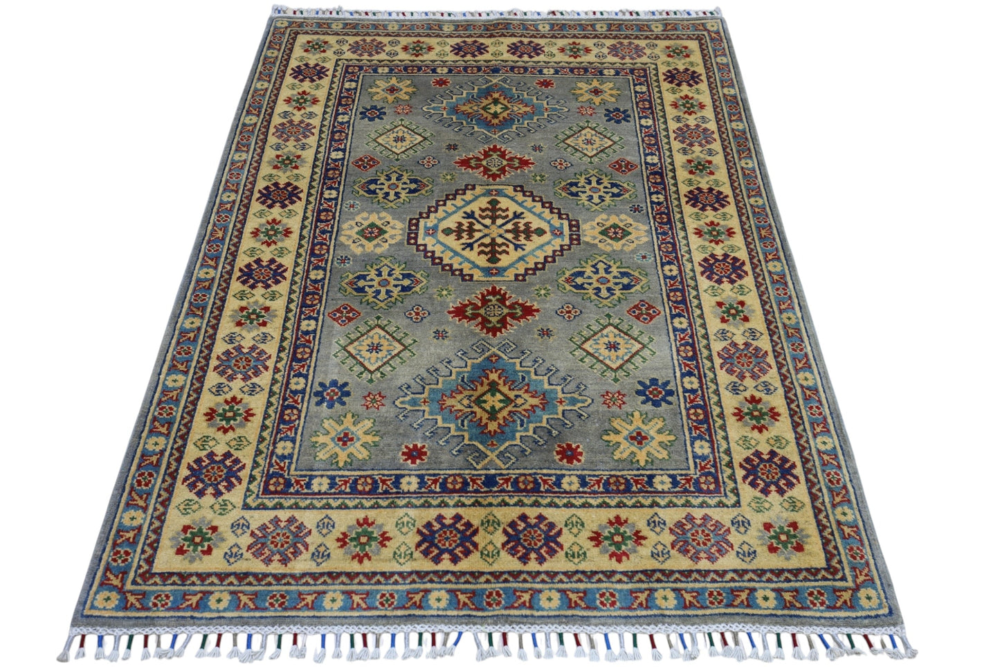 Hand-Knotted Afghani Kazak Wool Rug – 3’11″  x  5’6″