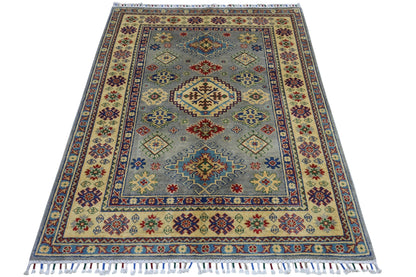 Hand-Knotted Afghani Kazak Wool Rug – 3’11″  x  5’6″