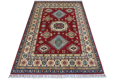 Hand-Knotted Afghani Kazak Wool Rug – 4’10″  x  6’6″