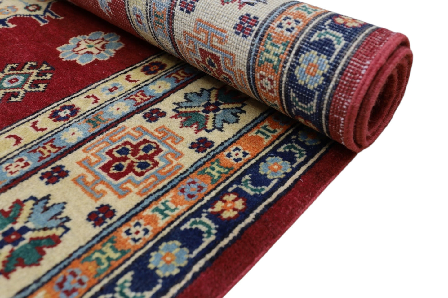 Hand-Knotted Afghani Kazak Wool Rug – 4’10″  x  6’6″