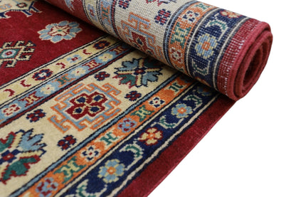 Hand-Knotted Afghani Kazak Wool Rug – 4’10″  x  6’6″