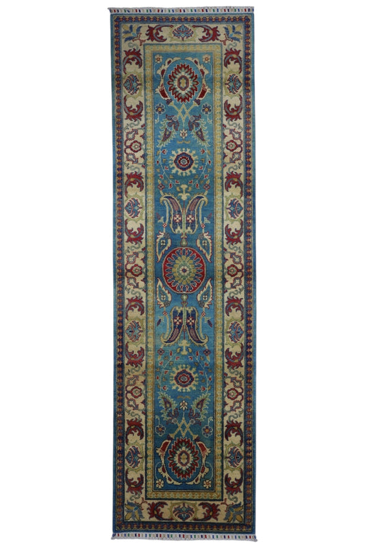 Hand-Knotted Afghani Kazak Wool Rug – 2’8″  x  9’9″