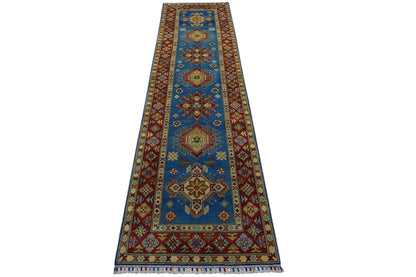 Hand-Knotted Afghani Kazak Wool Rug – 2’9″  x  9’9″