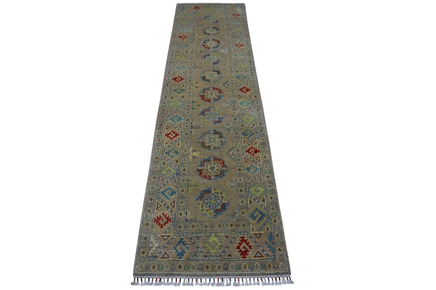 Håndknyttet afghansk Kazak ullteppe – 2’7″ x 10’0″