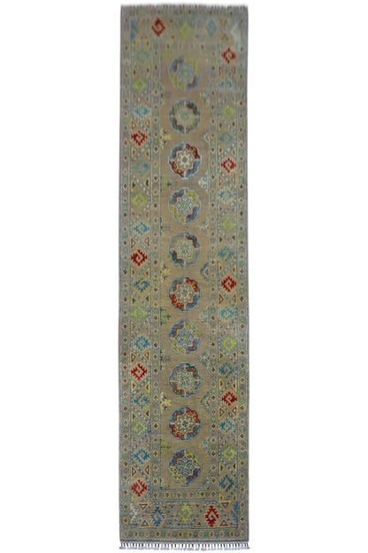 Håndknyttet afghansk Kazak ullteppe – 2’7″ x 10’0″