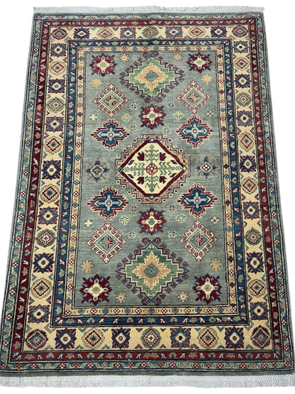 Hand-Knotted Afghani Kazak Wool Rug – 4’ x  6’