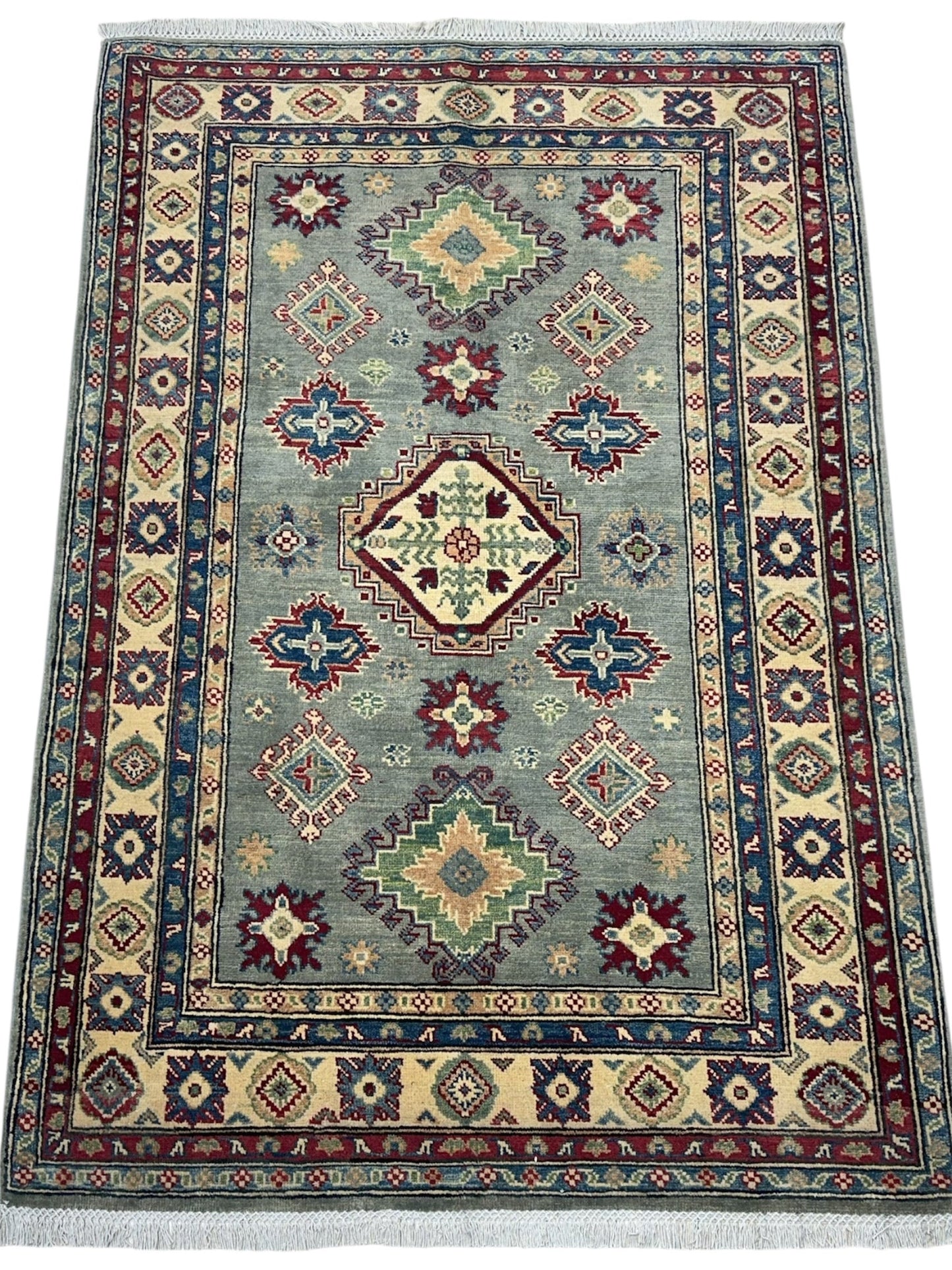 Hand-Knotted Afghani Kazak Wool Rug – 4’ x  6’