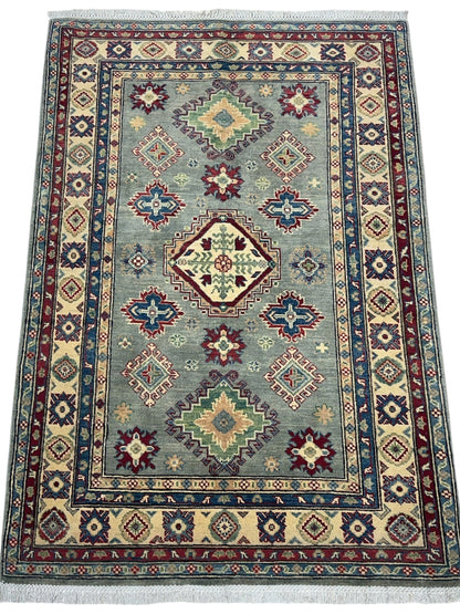 Hand-Knotted Afghani Kazak Wool Rug – 4’ x  6’