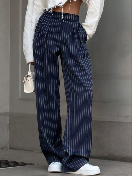 Pinstripe Wide-Leg Pants | Comfortable Woven Fabric with Regular Fit 0