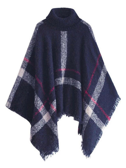 Plaid Turtleneck Cape Sweater | Cozy Acrylic Fabric with Versatile Fit 1