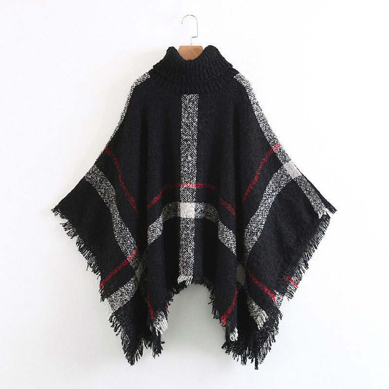 Plaid Turtleneck Cape Sweater | Cozy Acrylic Fabric with Versatile Fit 3