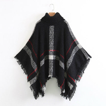 Plaid Turtleneck Cape Sweater | Cozy Acrylic Fabric with Versatile Fit 3