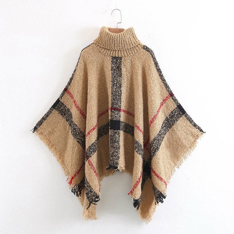 Plaid Turtleneck Cape Sweater | Cozy Acrylic Fabric with Versatile Fit 4