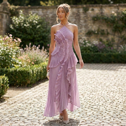 Pleated Maxi Dress | Halter Neck Ruffled Design for Summer Events 1