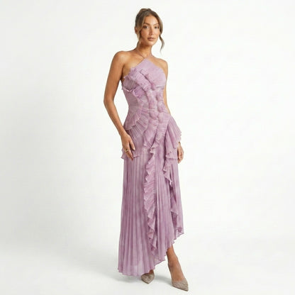 Pleated Maxi Dress | Halter Neck Ruffled Design for Summer Events 2