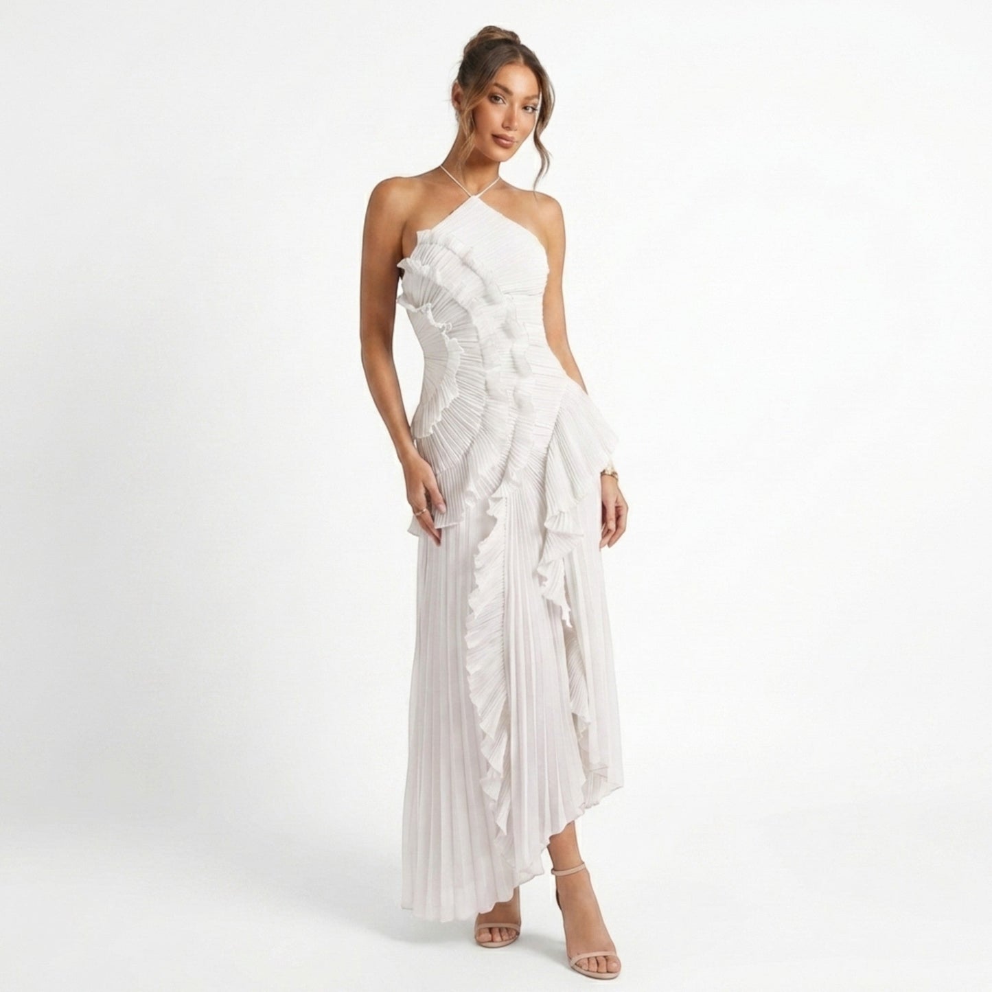 Pleated Maxi Dress | Halter Neck Ruffled Design for Summer Events 4