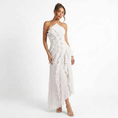 Pleated Maxi Dress | Halter Neck Ruffled Design for Summer Events 4