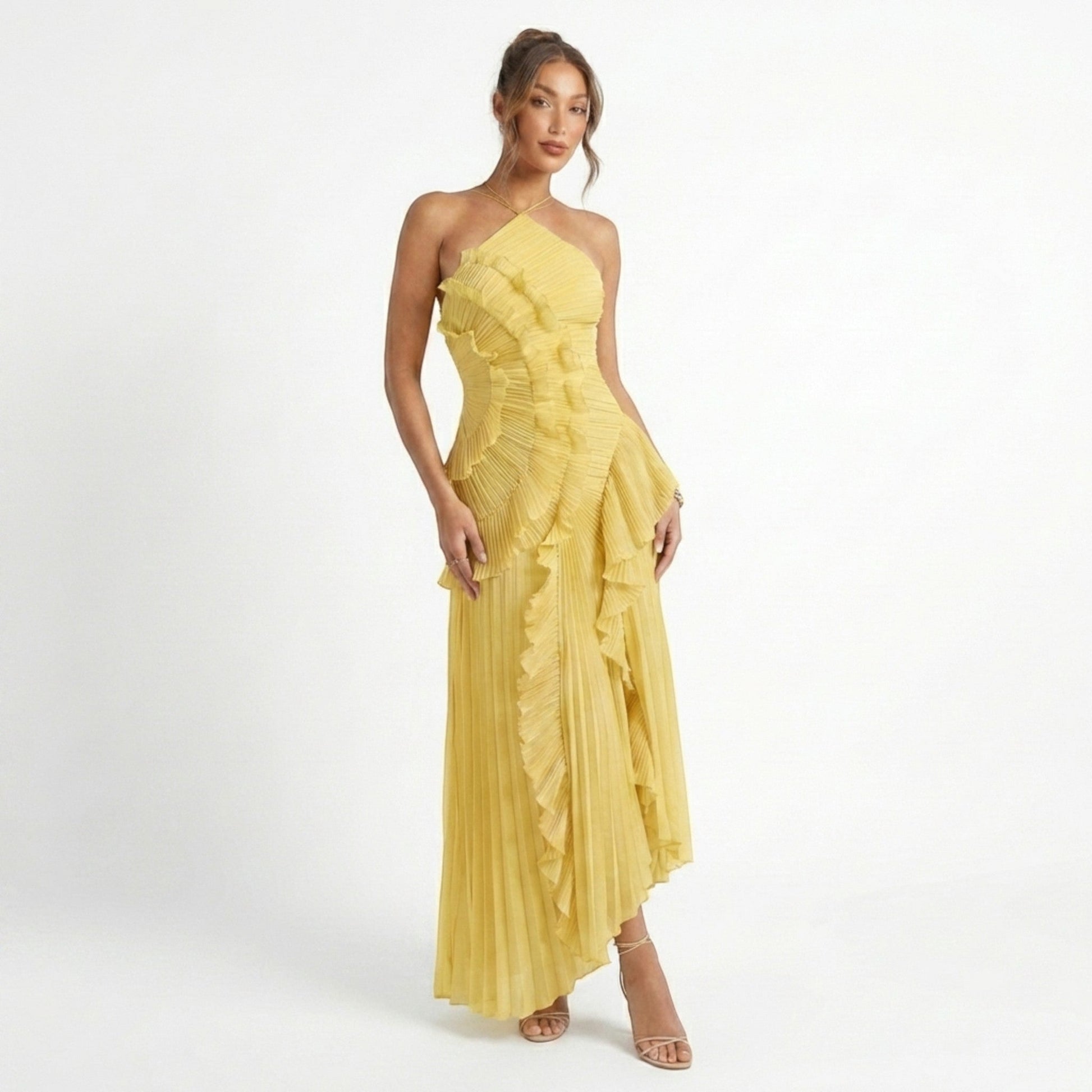 Pleated Maxi Dress | Halter Neck Ruffled Design for Summer Events 5