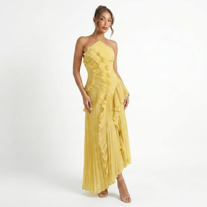 Pleated Maxi Dress | Halter Neck Ruffled Design for Summer Events 5