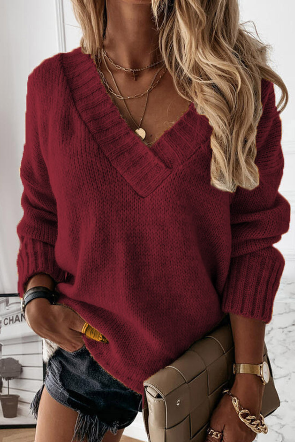 Plus Size V-Neck Pullover Sweater | Casual Loose Fit in Acrylic 2