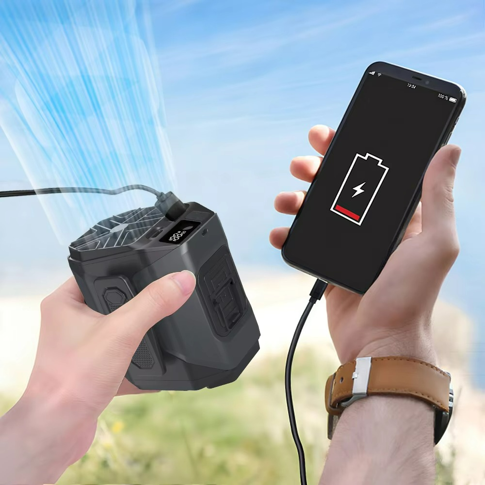 Portable Waist Fan | High-Velocity Cooling with 20000mAh Power Bank and Flashlight 1