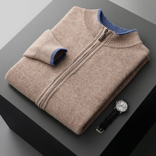 Premium Wool Zip-Up Jacket | Soft Lightweight Fabric with Two-Tone Design 0