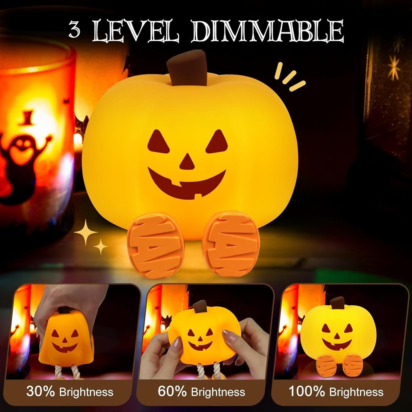 Pumpkin Night Light | Rechargeable Silicone Jack-O'-Lantern for Cozy Kids' Rooms 1