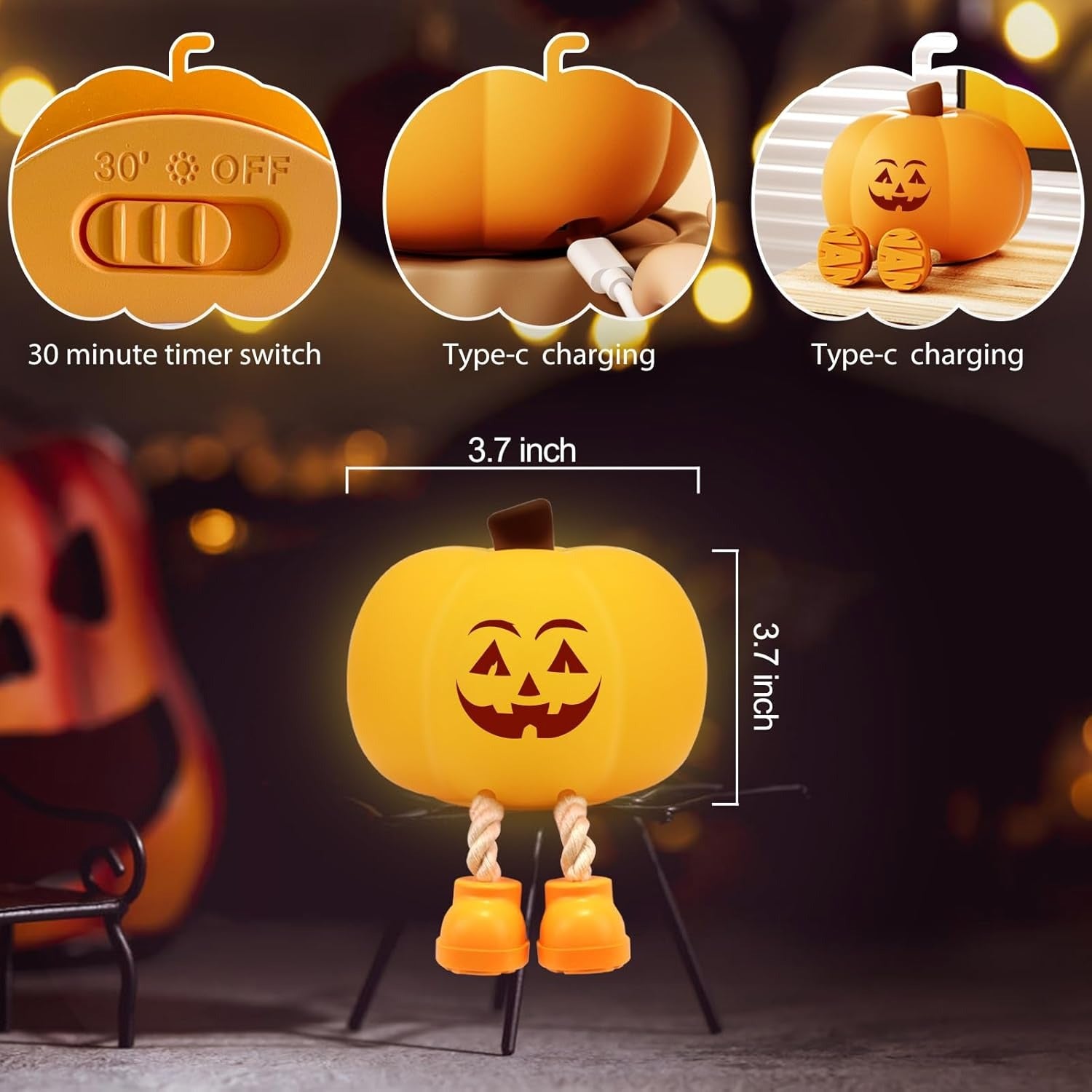 Pumpkin Night Light | Rechargeable Silicone Jack-O'-Lantern for Cozy Kids' Rooms 5