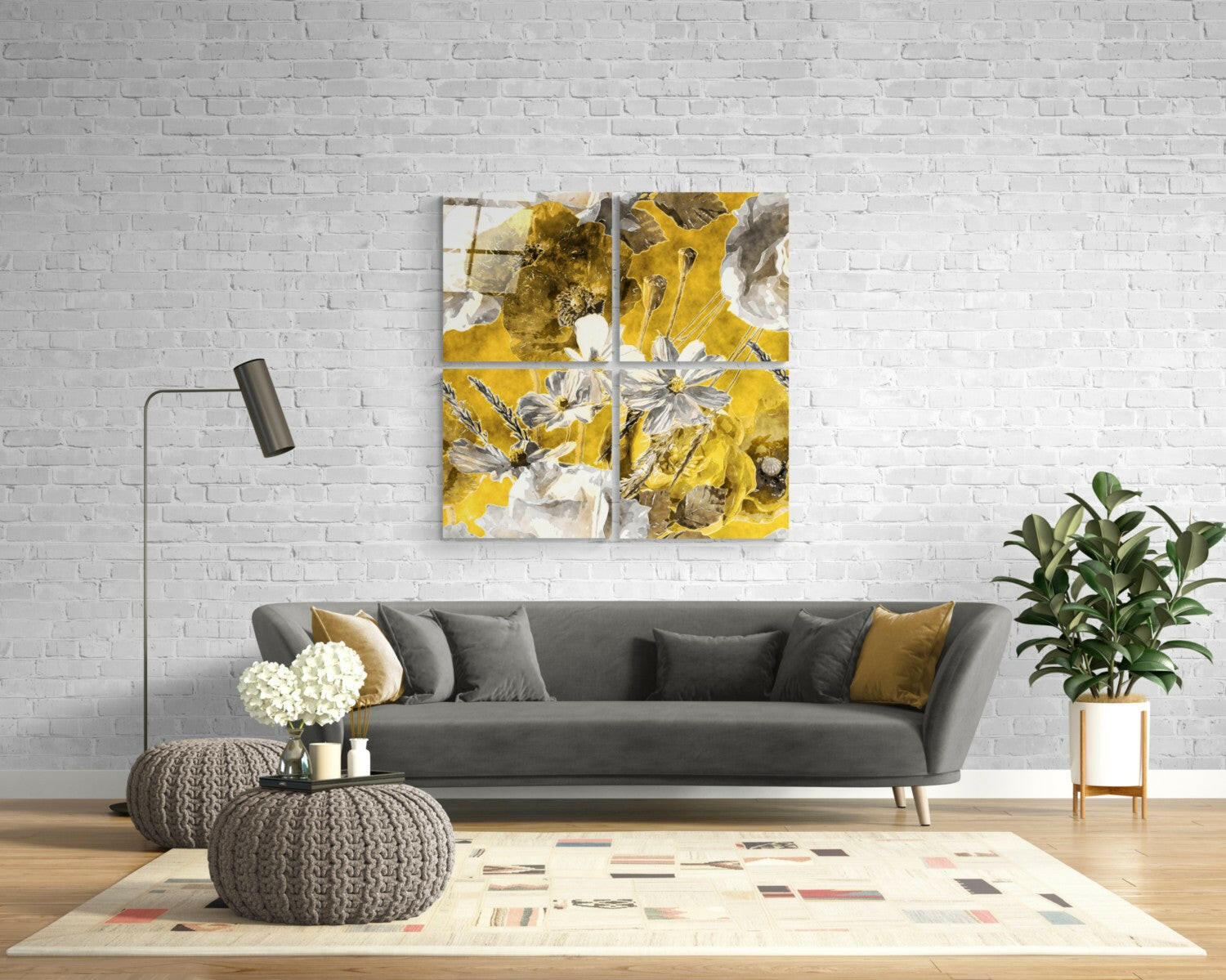 Cuadro de pared de vidrio con flores de otoño