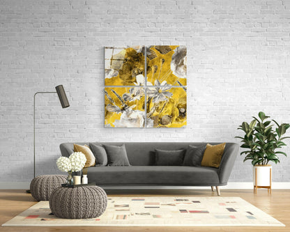 Cuadro de pared de vidrio con flores de otoño