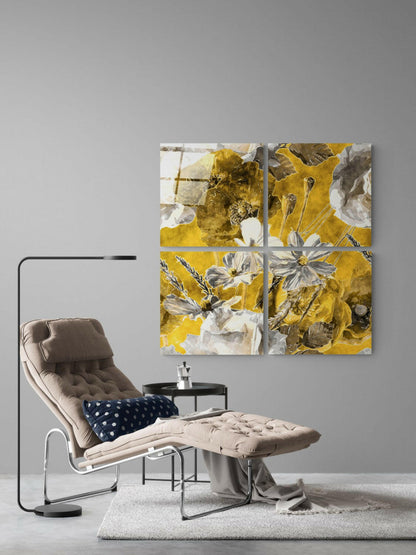 Cuadro de pared de vidrio con flores de otoño