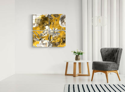 Cuadro de pared de vidrio con flores de otoño
