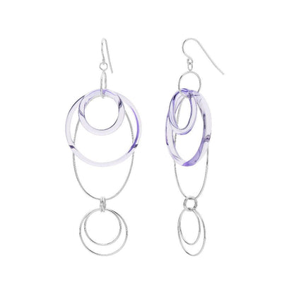 Purple and Silver Oval Drop Earrings