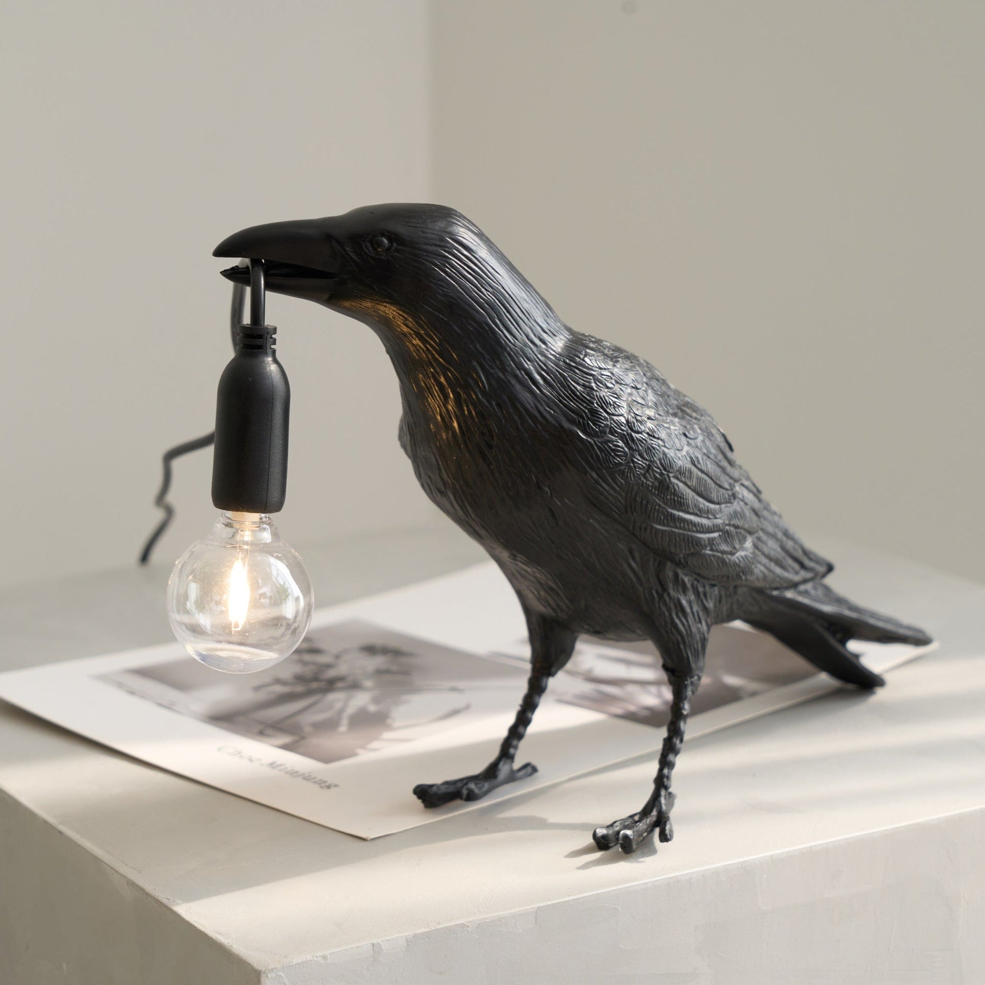 Raven Table Lamp | Unique Resin Sculpture with Edison Bulb for Bedroom and Living Room 2