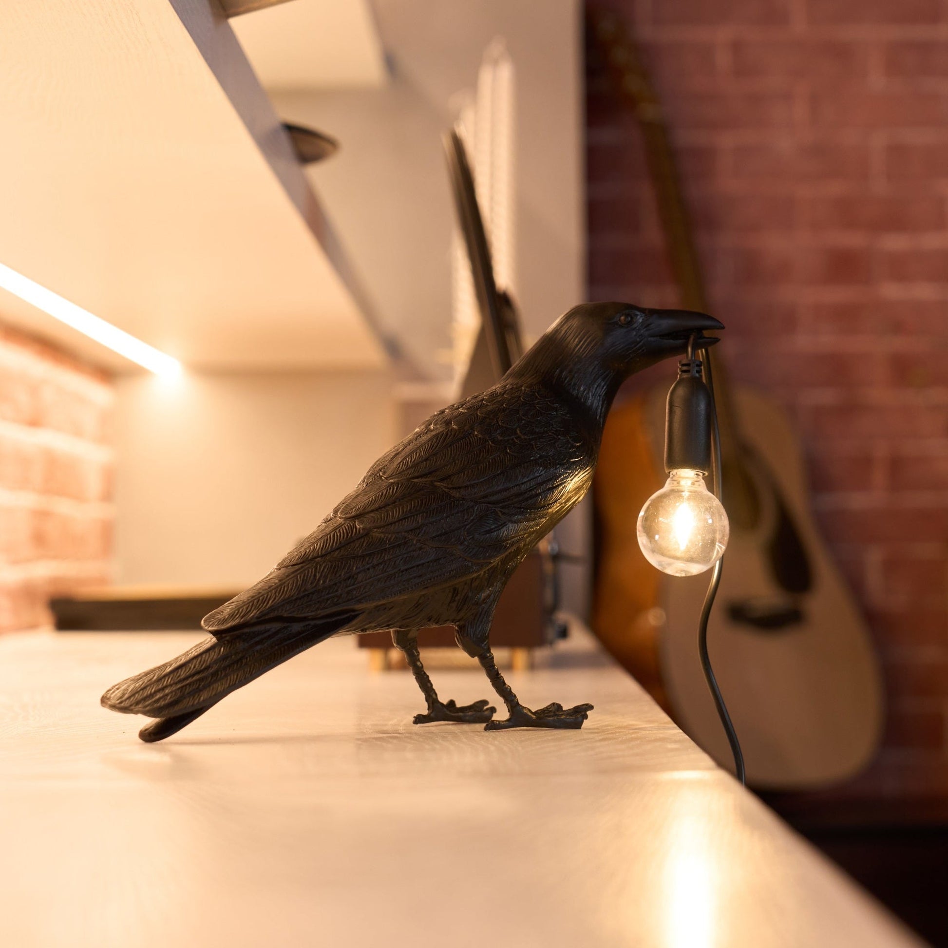Raven Table Lamp | Unique Resin Sculpture with Edison Bulb for Bedroom and Living Room 3