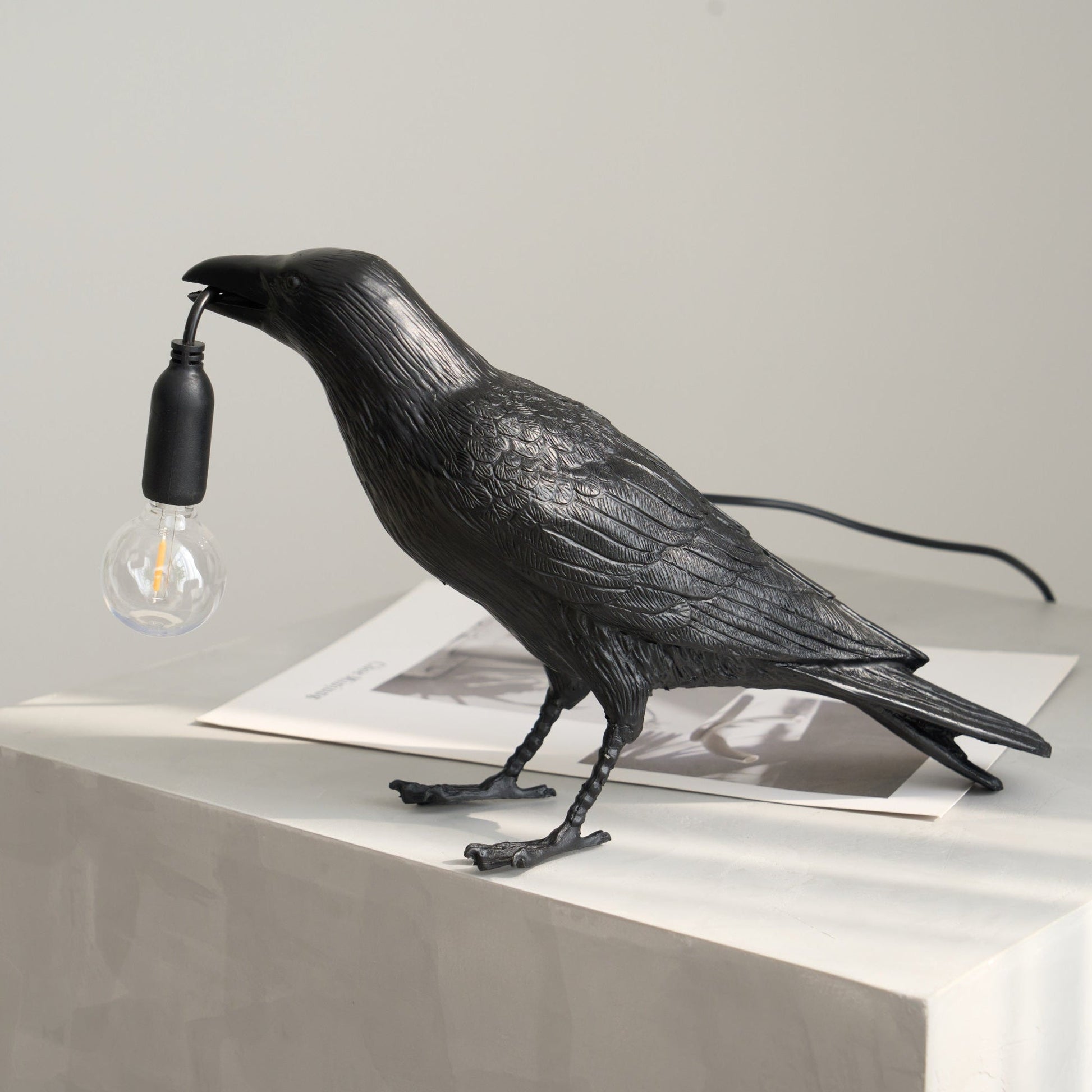 Raven Table Lamp | Unique Resin Sculpture with Edison Bulb for Bedroom and Living Room 4