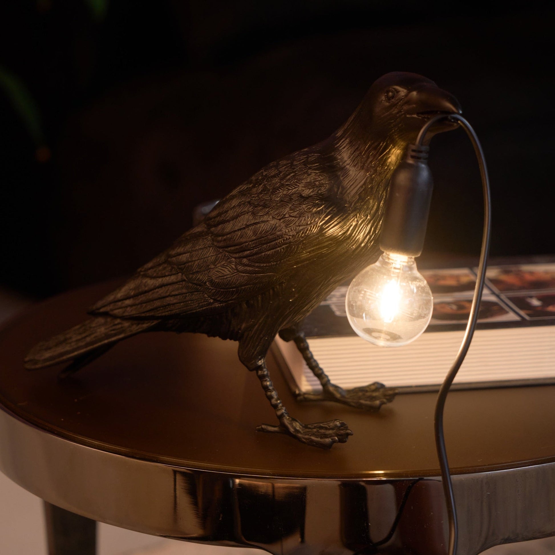Raven Table Lamp | Unique Resin Sculpture with Edison Bulb for Bedroom and Living Room 6