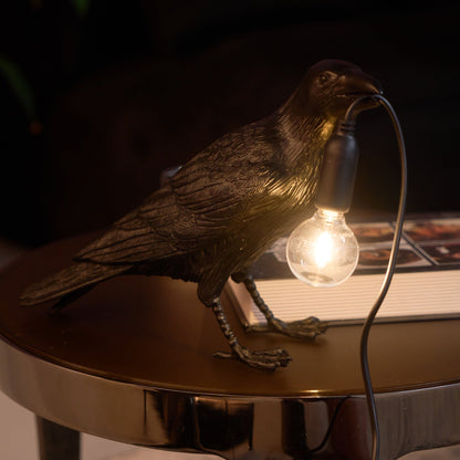 Raven Table Lamp | Unique Resin Sculpture with Edison Bulb for Bedroom and Living Room 6