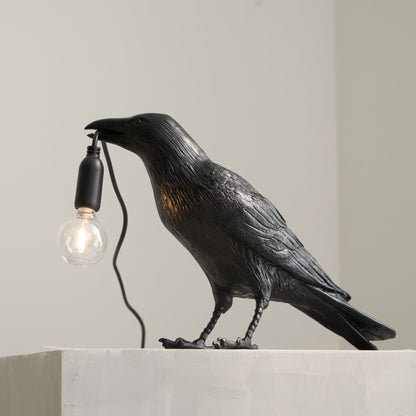 Raven Table Lamp | Unique Resin Sculpture with Edison Bulb for Bedroom and Living Room 7