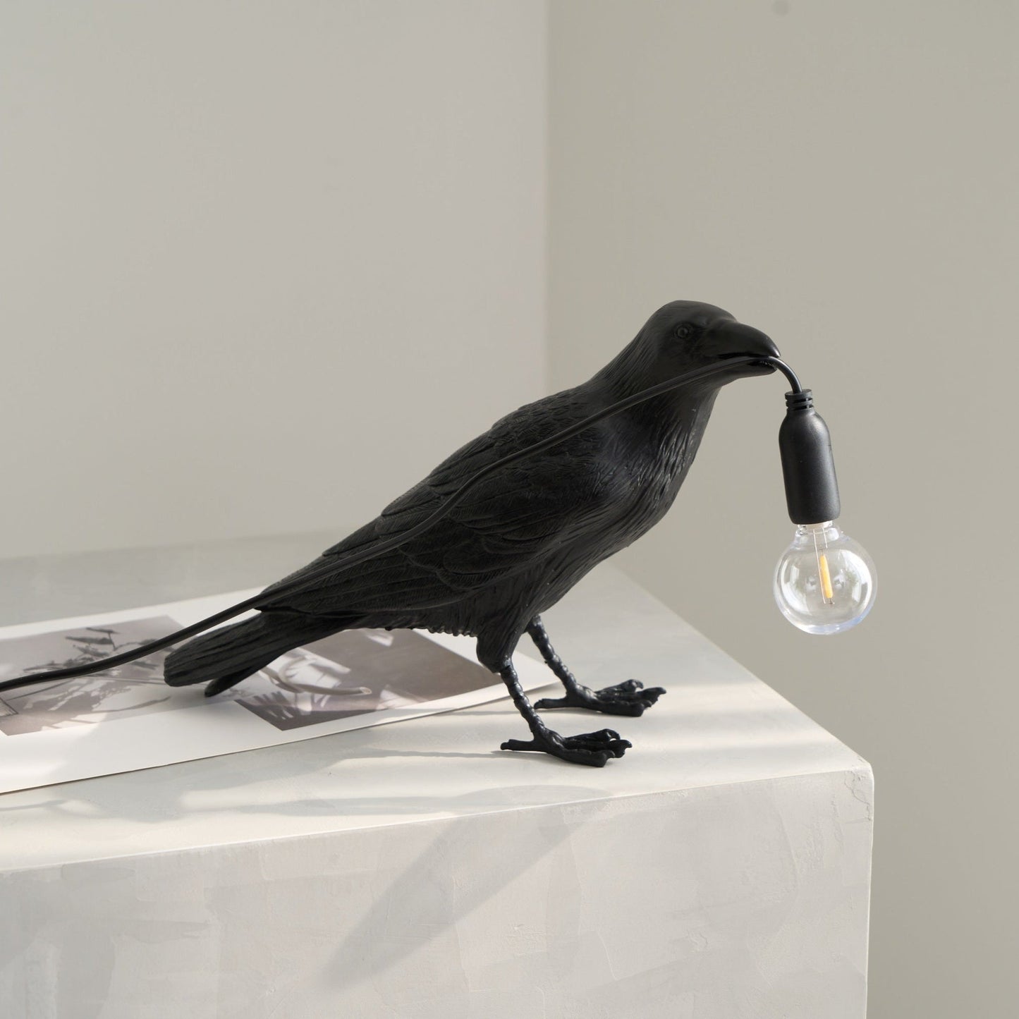 Raven Table Lamp | Unique Resin Sculpture with Edison Bulb for Bedroom and Living Room 8