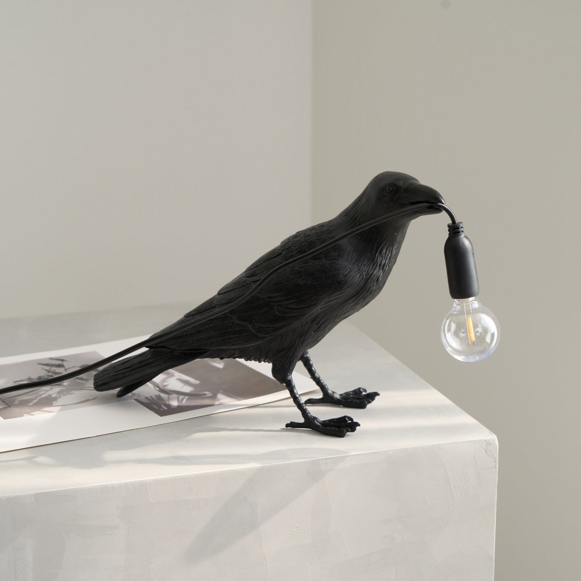 Raven Table Lamp | Unique Resin Sculpture with Edison Bulb for Bedroom and Living Room 8