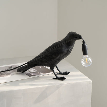 Raven Table Lamp | Unique Resin Sculpture with Edison Bulb for Bedroom and Living Room 8