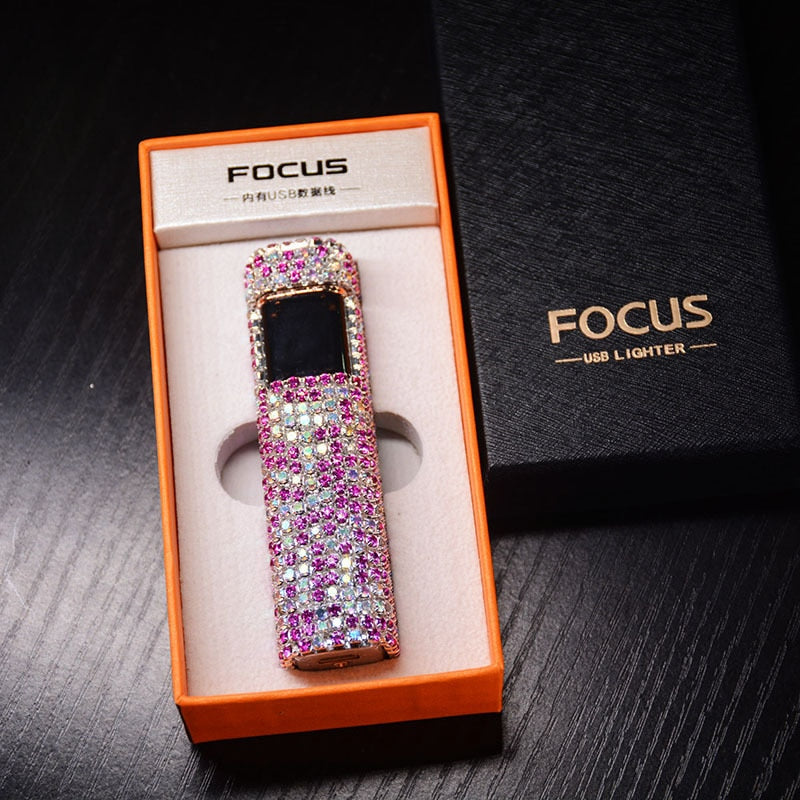 Rechargeable Electric Lighter | Elegant Rhinestone USB Design 7