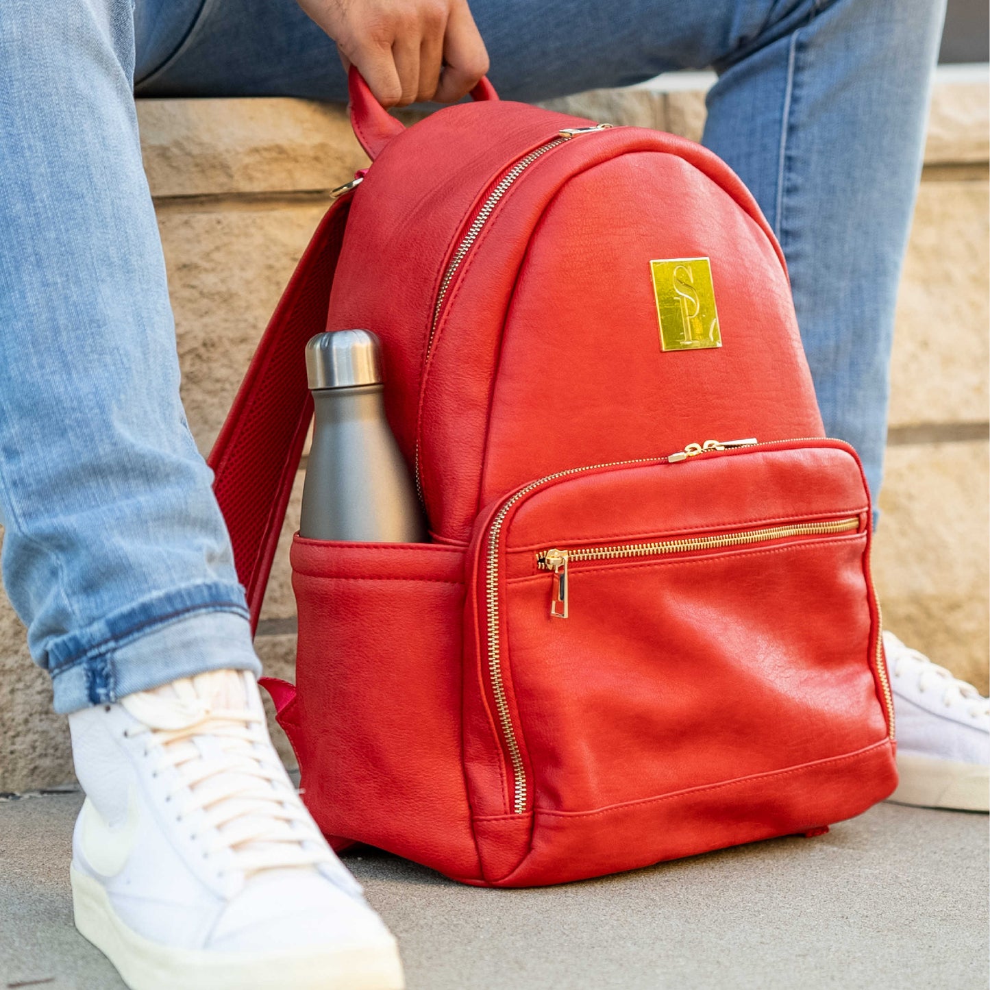 Roter Leder-Träger-Rucksack