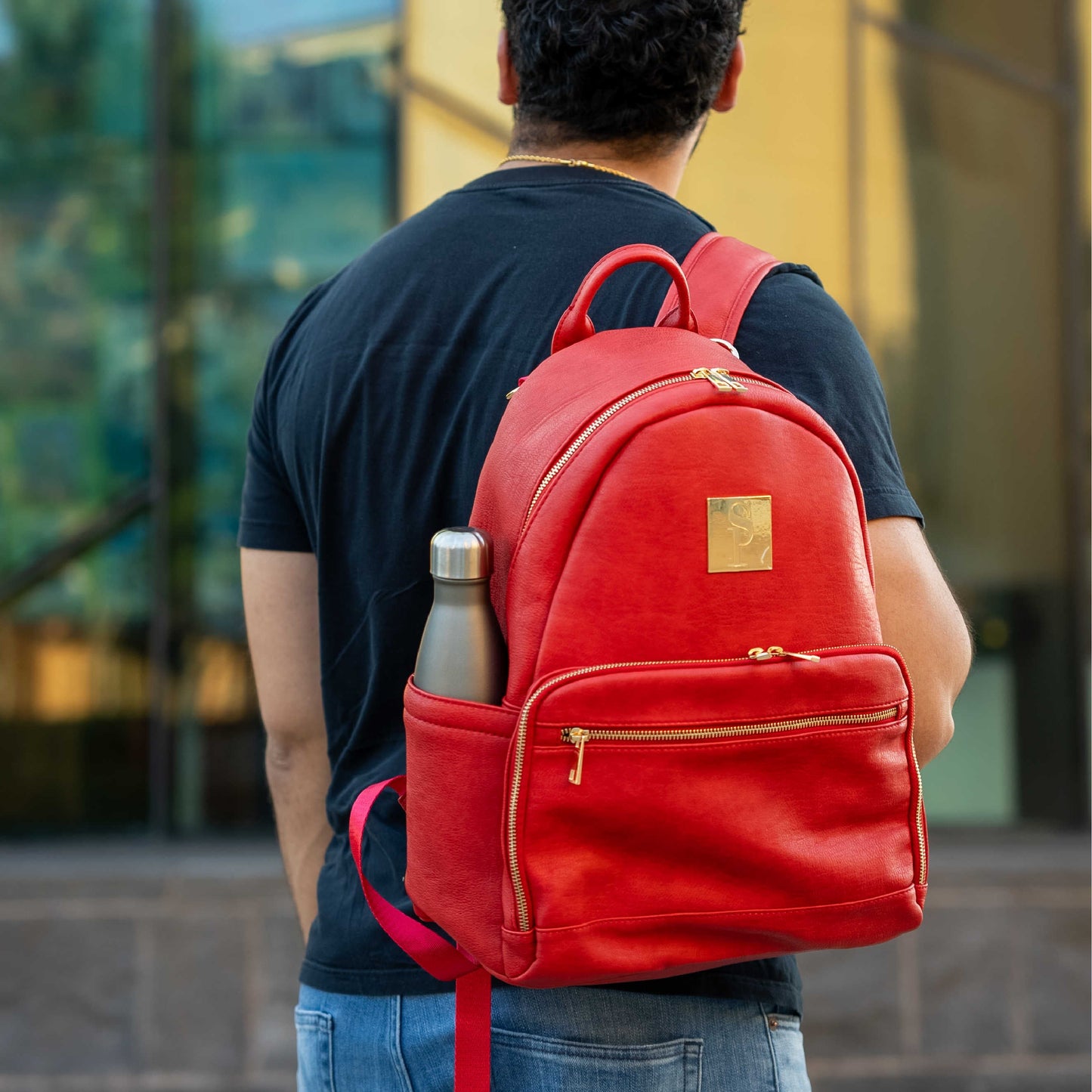 Roter Leder-Träger-Rucksack