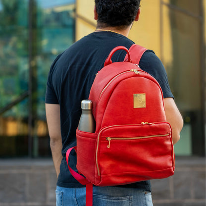 Roter Leder-Träger-Rucksack