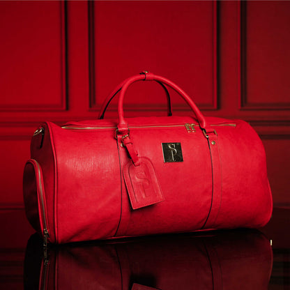 Bolso de fin de semana de cuero rojo envejecido