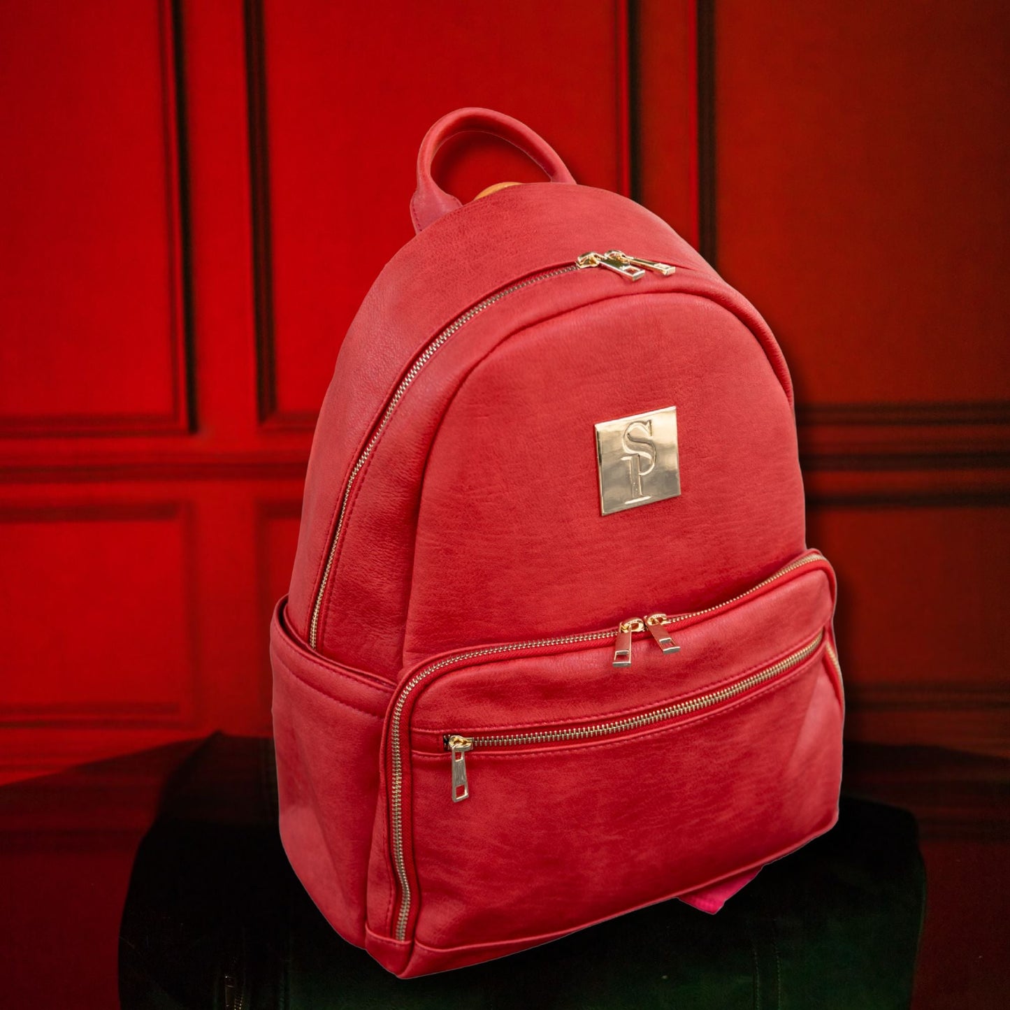 Roter Leder-Träger-Rucksack